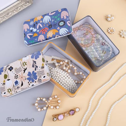 Framendino, 5 Pack Mini Metal Tinplate Boxes Empty Trinket Jewelry Coin Flower Rectangular Tin for Bead Storage Case Containers (Floral) - color: Flower 2