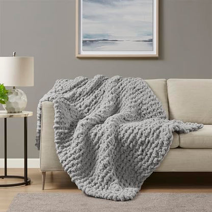 Madison Park Chenille Chunky Knit All Season Throw Blanket, 50 x 60, Grey - color: Grey