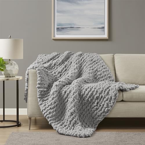 Madison Park Chenille Chunky Knit All Season Throw Blanket, 50 x 60, Grey - color: Grey