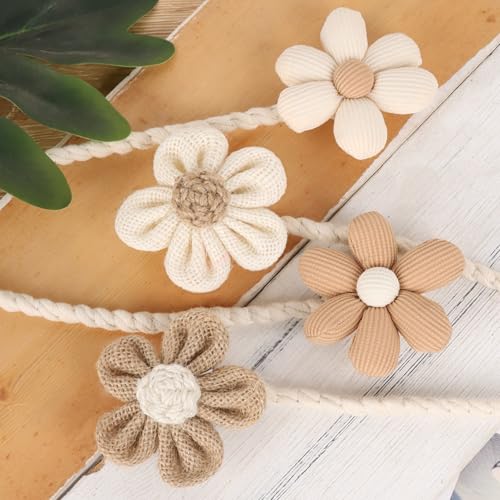 Meplait 2 Pack Flower Curtain Tiebacks, Boho Curtain Holdbacks, Beige&Khaki - color: A Flower-beige & Khaki