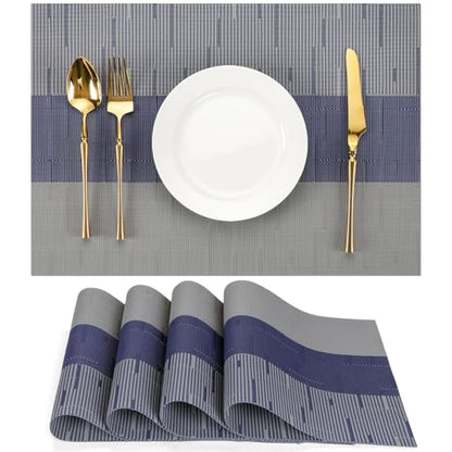 Placemats Set of 4, Vinyl Woven Heat-Resistant Place Mats - color: Blue Gray, size: Set of 4
