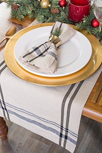 DII French Stripe Dining Table Collection Farmhouse Style Table Runner, 14x72 Inches, Taupe/Black - color: Taupe/Black, size: 14x72 Inches (Pack of 1)