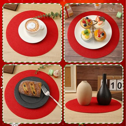 24 Pcs Red Burlap Round Placemats, Christmas Table Mats - color: Red
