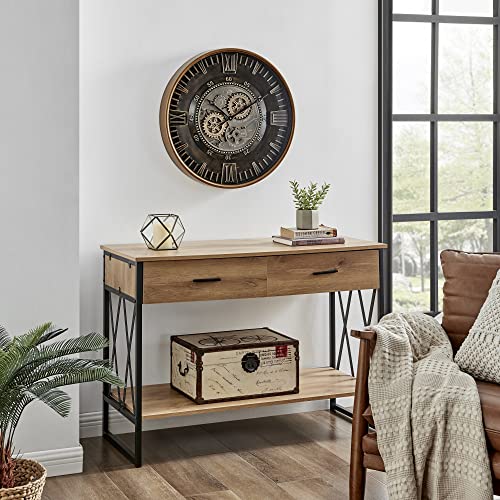 CLXEAST 24 Inch Large Wall Clock with Moving Gears, Antique Gold - color: Antique Brass Gold, size: 24 Inch