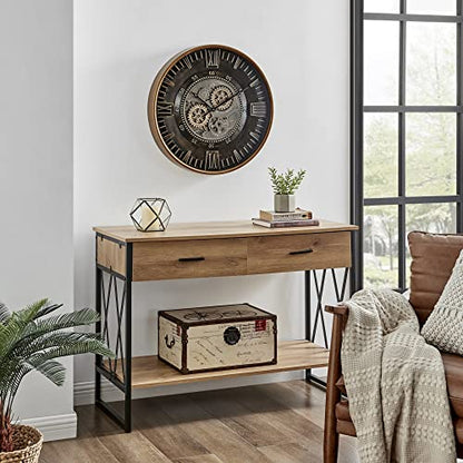 CLXEAST 24 Inch Large Wall Clock with Moving Gears, Antique Gold - color: Antique Brass Gold, size: 24 Inch