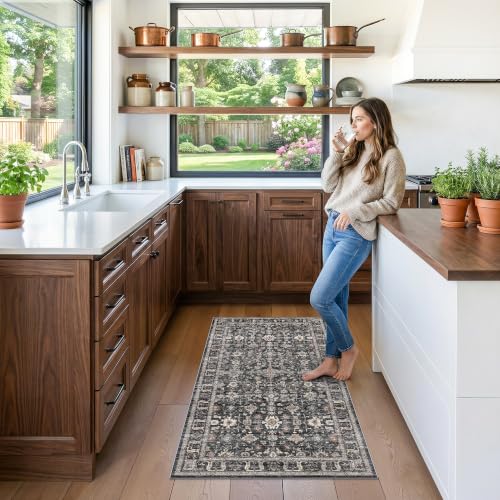 Entryway Rug 2x4 Runner Rug: Washable Runners for Kitchen Non-Slip Soft - color: Dark Black Gray, size: 2' x 4' (Rectangular)