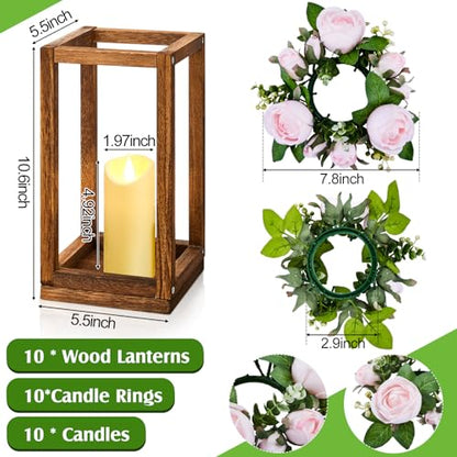 30 Pcs Wedding Lantern Centerpiece with Candle Holders, Light Pink Flower - color: Light Pink Flower