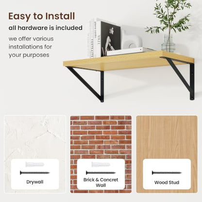 Axeman Deep Floating Shelves, 18'' x 10'' Oak Wall Shelves Set of 2 - color: Oak, size: 18W x 10D