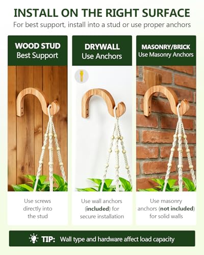 7-Inch Hanging Plant Brackets, Arc-Shaped Wooden Plant Hanger Indoor, Wall Mount Hooks for Outdoor Hanging Bird Feeders, Flower Baskets Pots, Wind Chimes, Lanterns - style: 5-Semicircle Style(2Pack)