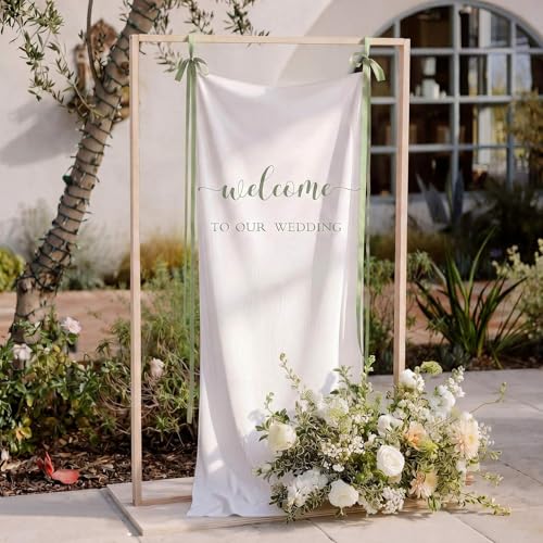 Tingjoo 27x78" Wedding Banner White, Green Backdrop Bow Hanging - color: White, Green, style: Wedding