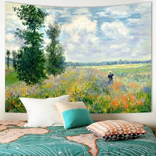 Apdidl Monet Garden Tapestry for Bedroom, Nature Floral Art Wall Hanging - color: Monet Garden Tapestry, size: 60"L x 51"W