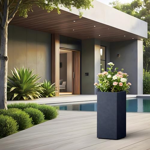 Kante Charcoal Concrete Planter 23.6" Tall All-Weather Square Accent Pot - color: Charcoal, size: 23.6" H