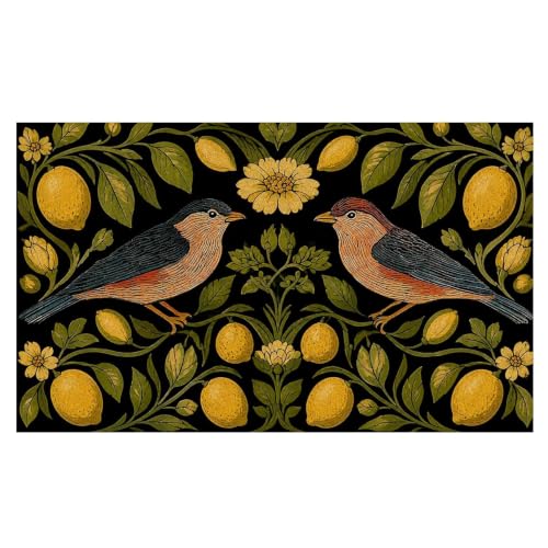 Vintage Lemon Bird Welcome Door Mat, Boho Strawberry Birds Lemon Botanical Decorative Artificial Coco Coir Doormat for Indoor Outdoor Porch Front Door Entrance Outside, 17x30 in - color: Boho Lemon