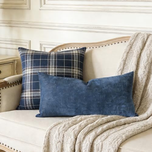 Slow Cow Chenille Lumbar Throw Pillow Cover 12 x 24 Inches Navy Blue - color: D-chenille Navy Blue, size: 24" x 12" (Pack of 1)