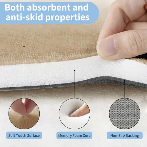 Cupic Cupid Memory Foam Toilet Rug 24"×20", U-Shaped Bath Mat, Beige - color: Deep Khaki, size: 1'8" x 2' (24" x 20"（U-Shape）)