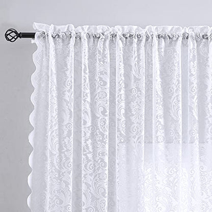 ALIGOGO White Lace Curtains 96 Inches Long, Farmhouse Style 2 Panels - color: White 1, size: 52"W x 96"L (Pack of 2)