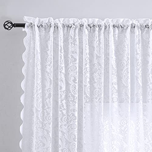 ALIGOGO White Lace Curtains 96 Inches Long, Farmhouse Style 2 Panels - color: White 1, size: 52"W x 96"L (Pack of 2)