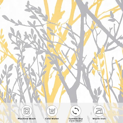 DriftAway Tree Branch Lined Valance Double Layer Blackout Thermal Insulated Abstract Ink Printing Window Curtain Valance Rod Pocket 52 Inch by 14 Inch Plus 2 Inch Header Yellow 1 Pack - color: Yellow, size: 52"W x 14"L (Pack of 1)