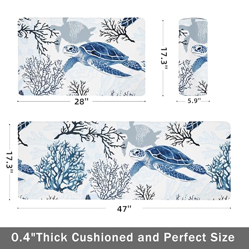 Coastal Beach Kitchen Floor Mat Rugs Nautical Decorative Coral Sea Turtle Kitchen Rugs Anti Fatigue Mats Non-Slip Comfort Standing Cushioned for Kitchen 17.3" 28" + 17.3" x 47" Set 2 Pcs Navy Blue - color: Coastal Turtle