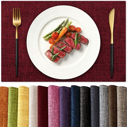 KXN Placemats Set of 4, Durable Dual-Layer Fabric Table Mats, Red - color: Red