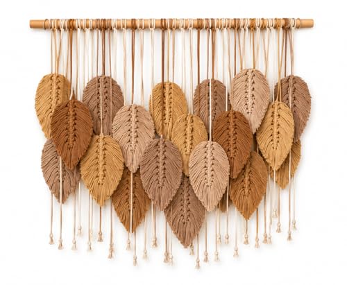 Macrame Wall Hanging Large, Boho Wall Decor, Leaf Macrame Wall Art, Woven Cotton Tapestry for Bedroom Living Room (Beige and Brown) 39" x 31" - color: Beige and Brown