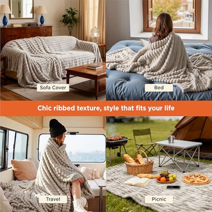 Bedsure Soft Full Size Fleece Blankets for Bed Beige 84"x90" - color: Beige, size: Full