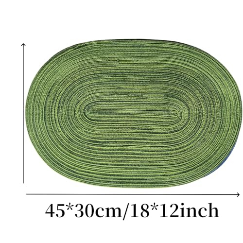 WAZAIGUR Oval Placemats Set of 6, Woven Braided, 18 x 12 Inch, Hunter Green - color: Hunter Green, size: set of 6