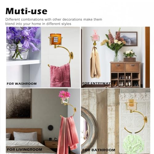 Gold Hand Towel Holder for Bathroom Wall, Towel Hook with Wall Candle Holder,Elegent Towel Ring Rose Gold, Sturdy Towel Rack Wall Mounted Hanger for Bathroom - color: Gold