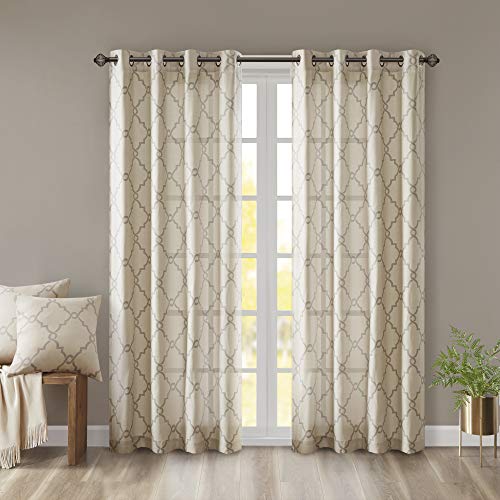 Madison Park Fretwork Print Window Curtain 1 Panel, 50x63 Beige/Grey - color: Beige/Grey, size: 50"W x 63"L (Pack of 1)
