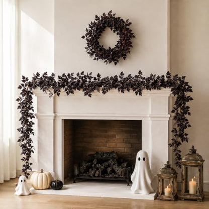 Hollyone 2 Pack Fall Garland 6FT Artificial Plum Cimicifuga Seeded Leaf Garlands Faux Purple Leaves Fall Foliage Autumn Garland for Mantle Fireplace Thanksgiving Halloween Home Indoor Outdoor Decor