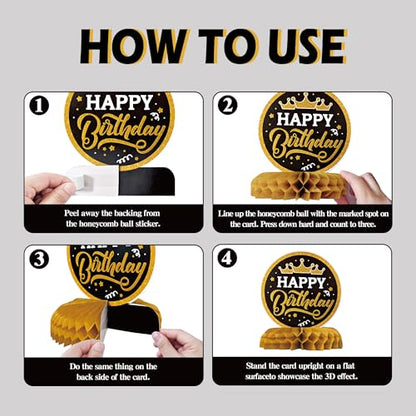 12 Pcs Birthday Table Decorations Glitter Black and Gold Birthday Decor - style: Black Gold