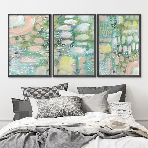 MUDECOR Framed Wall Art Print Set Vibrant Textured Abstract Multi-Colored Illustrations Modern Art Boho Decorative Colorful Chic for Living Room, Bedroom, Office - 16"x24"x3 Black - color: Abs07-2405-m09, size: 16"x24"x3 Panels Black