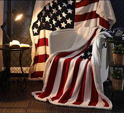UKELER US Flag Patriotic Sherpa Throw Blanket 50''×60'', American National Flag Fleece Blanket for Bed/Couch/Sofa/Office/Camping, USA Military Veteran July 4th Gift - color: B-american Flag, size: 50''x60''