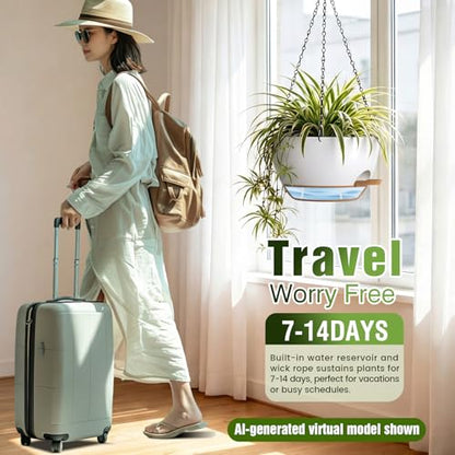 13 Inch Large Self Watering Hanging Planters 2 Pack with Saucers - color: White Brown, size: 13 Inch 2 Pack