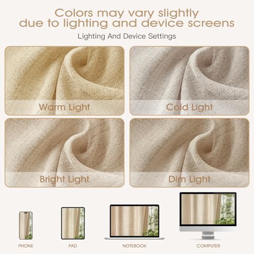 Warm Beige Sheer Linen Curtains for Kitchen Bedroom 45 Inches Long - color: Warm Beige, size: 35"W x 45"L (Pack of 2)