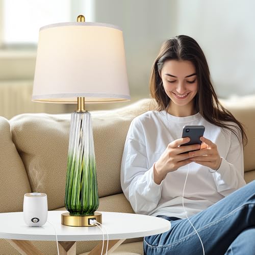 Modern Glass Table Lamps, 27.5" Bedside Lamps for Bedroom, Green, 1 Pack - color: Green（1 pack）