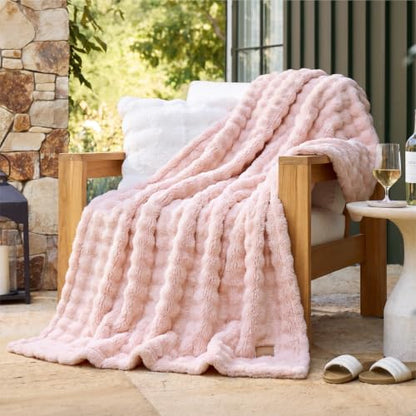 Bedsure Cloud Bubble Fleece Twin Blanket for Bed, Light Pink, 60"×80" - color: 02 Light Pink, size: Twin (60" X 80")