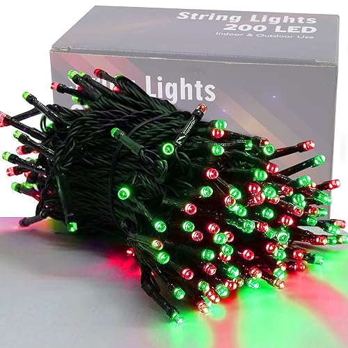 HOME LIGHTING 66ft Christmas Decorative Mini Lights, 200 LED Green Wire Fairy Starry String Lights Plug in, 8 Lighting Modes, for Indoor Outdoor Xmas Tree Wedding Party Decoration (Red & Green) - color: Red & Green