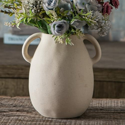 Tanvecle Beige Ceramic Vase with Handles, 7" Modern Farmhouse Decor - color: Beige