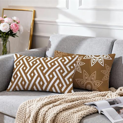Hexagram Throw Pillow Covers 12x20, Brown Outdoor Pillow Covers Set of 4 - color: Coffee, size: 20" x 12" (Pack of 4)