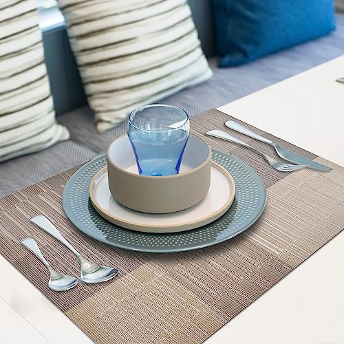 Aofmee Table Runner and Placemats Set of 6 Washable, Heat Resistant Place Mats with Table Runner, Woven Vinyl Table Placemats, Stain Resistant Kitchen Table Mats Sets, Easy to Clean, Gold, Set of 7 - color: Gold, size: Set of 7