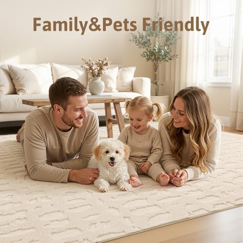 Yamaziot Washable 3x5 Area Rugs for Living Room Textured Non Slip Rug Beige - color: Beige, size: 3' x 5' (Rectangular)