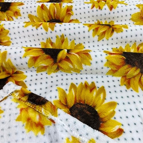 Serafina Home Summer Sunflower Throw Blanket: Beautiful Fleece Flowers with Yellow Brown White Accents, 50" x 60", for Couch, Bed, Travel - color: Sunflower