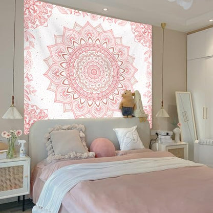 Apdidl Pink Boho Wall Tapestry for Bedroom,Mandala Bohemian Tapestries Girl - color: Boho Pink Tapestry, size: 79"L x 60"W