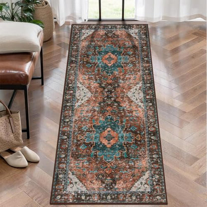 Ciicool 2x5ft Runner Rug,Small Throw Runners for Hallway Kitchen Entryway - color: Brick Red/Dull Teal, size: 2' x 5' (Runner)