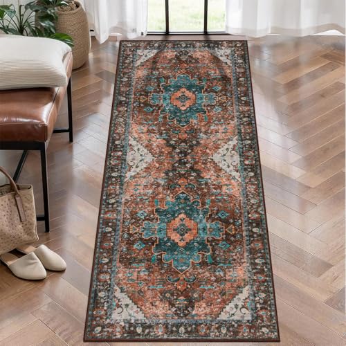 Ciicool 2x5ft Runner Rug,Small Throw Runners for Hallway Kitchen Entryway - color: Brick Red/Dull Teal, size: 2' x 5' (Runner)