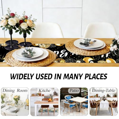 Happy Birthday Table Runner, Black and Gold, Table Runners 72 Inches Long - color: Black Gold Birthday