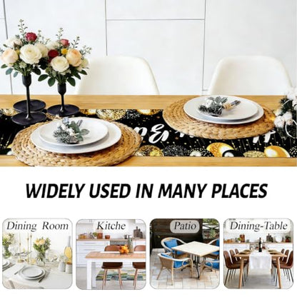 Happy Birthday Table Runner, Black and Gold, Table Runners 72 Inches Long - color: Black Gold Birthday