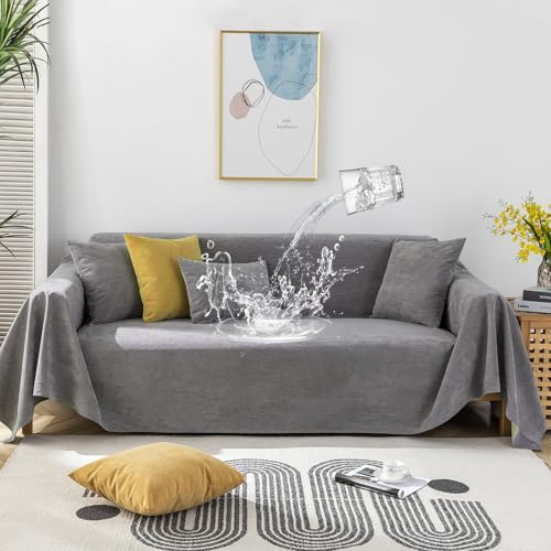 STACYPIK Waterproof Gray Couch Cover for Dogs, Non-Slip Sofa Covers for 3 Cushion Couch,Washable Sectional Cover for L-Shaped, Anti-Scratch Loveseat Cover, Pet-Friendly Furniture Protector-71X134IN - color: A-waterproof-grey, size: X-Large Size(71" X134")