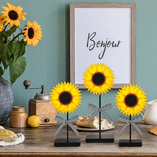Geetery 3 Pcs Sunflower Wood Table Sign Rustic Tabletop Centerpiece
